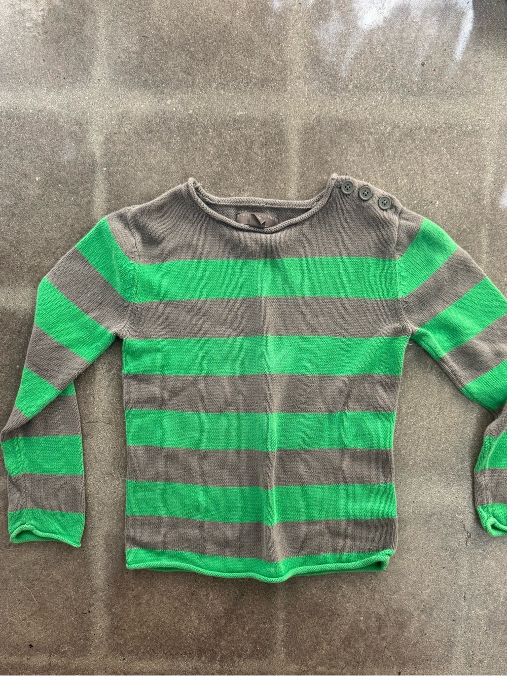 Stella McCartney for GAP Green & Gray Striped Crewneck Sweater